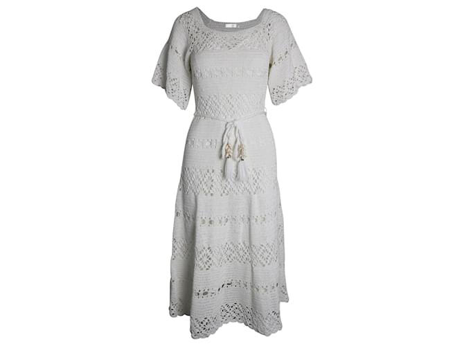 Zimmermann Cassia Crochet Dress in Ivory Cotton White  ref.967220