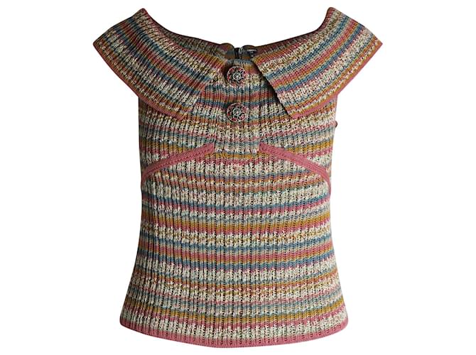 Chanel Knitted Off-Shoulder Top in Multicolor Cotton Multiple colors  ref.967248