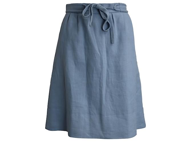 Chloé Tie Waist Knee Length Skirt in Light Blue Silk  ref.967263
