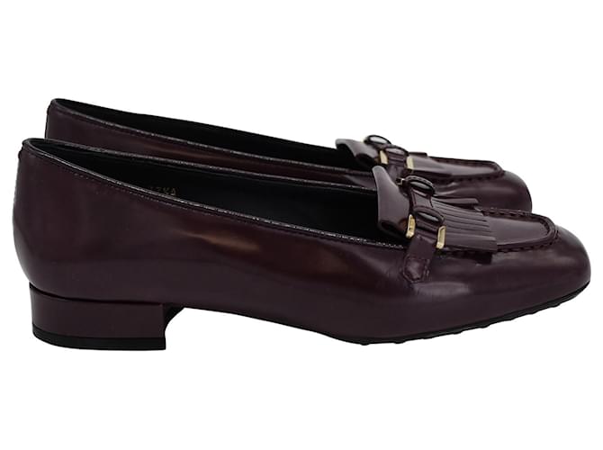 Tod's Fringe Slip On Loafers in Brown Patent Leather  Purple  ref.967292