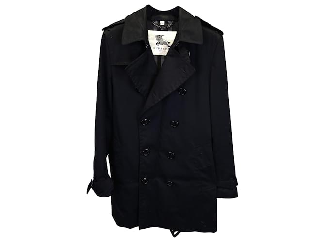Burberry London Double-breasted Short Trench Coat in Black Polyester Cotton  ref.967307
