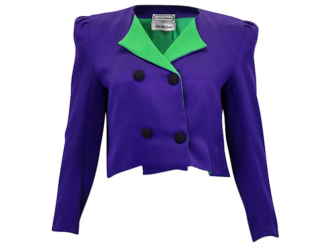 Carolina Herrera Contrasting Collar Double-breasted Cropped Blazer in Purple Silk  ref.967335