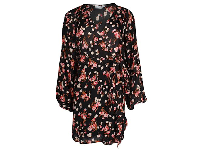 A.l.C. Mini-robe à imprimé floral en soie noire  ref.967340