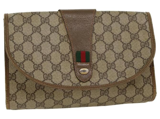 GUCCI GG Canvas Web Sherry Line Clutch Bag PVC Leather Beige Red Auth 45602  ref.967449
