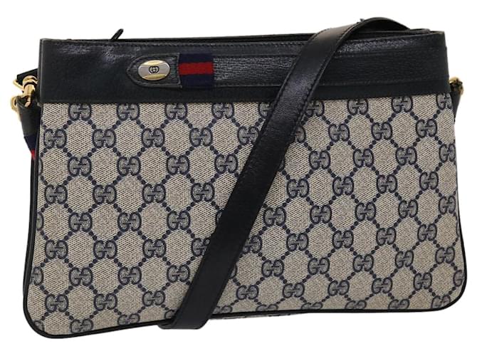 GUCCI GG Canvas Sherry Line Shoulder Bag Gray Red Navy 904.02.035... auth 45948 Grey Navy blue  ref.967506