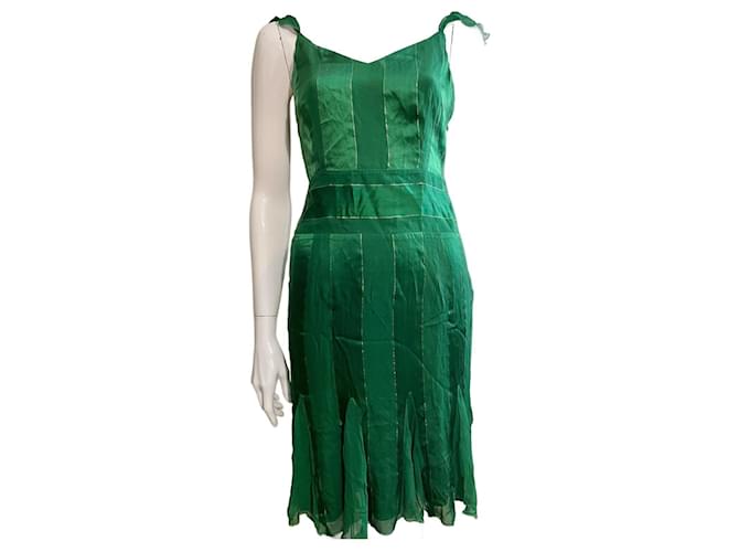 Diane Von Furstenberg Robe en soie vintage DvF en vert et or Doré  ref.967641