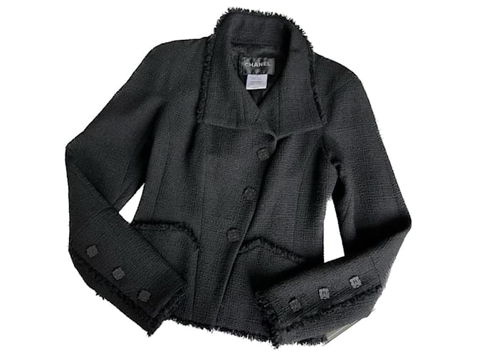 Chanel CC Button Little Black Jacket Tweed ref.967643 - Joli Closet