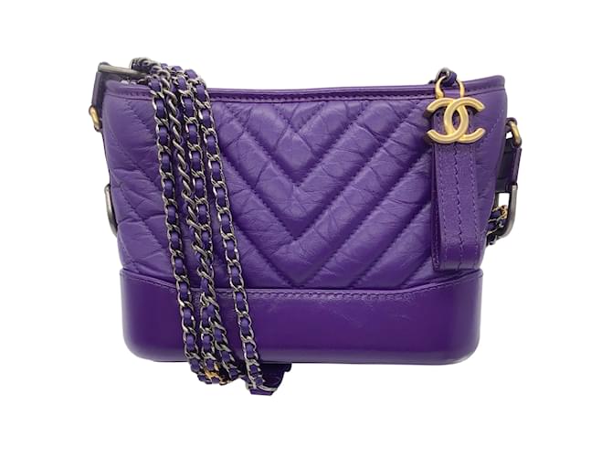 Chanel Tweed and Leather Hobo Bag Purple and Black With Silver Hardware