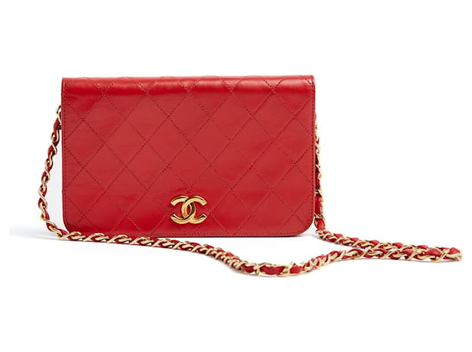 Wallet On Chain Chanel Tracolla corta vintage in pelle rossa WOC Rosso  ref.967692