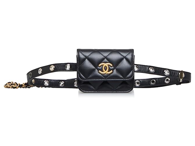 Chanel Black Mini Lambskin Punk Chain Belt Bag Leather ref.968091