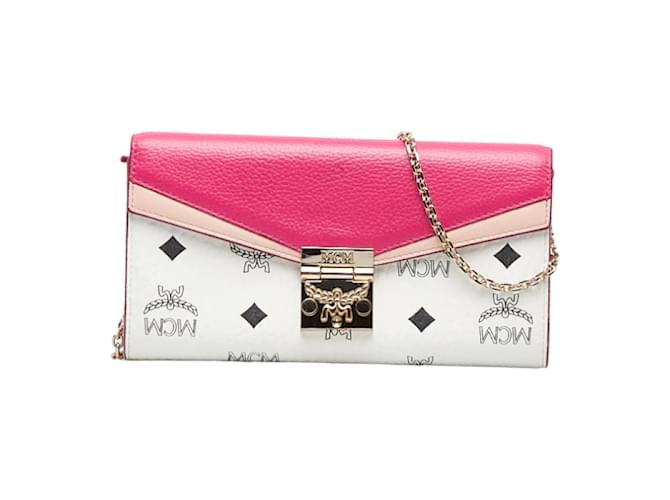 MCM Visetos Canvas Millie Geldbörse mit Kette Pink Leinwand ref