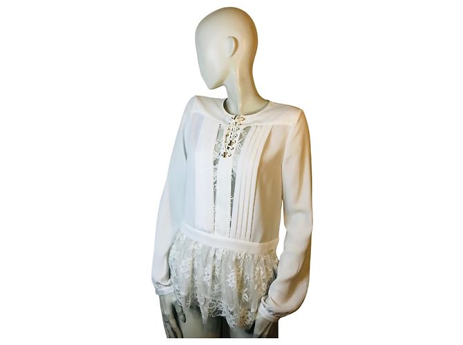 Guess-Bluse mit Spitzenpasse Aus weiß