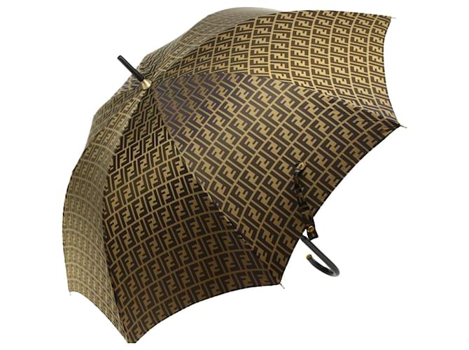 FENDI Zucca Canvas Umbrella Nylon Brown Black Auth yk7409b  ref.968304