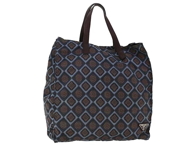 PRADA Hand Bag Nylon Leather Blue Brown Auth 45723  ref.968330