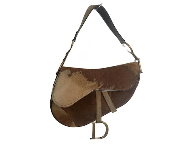 Saddle Dior Handbags Beige Light brown Dark brown Leather Pony-style calfskin Deerskin  ref.968348