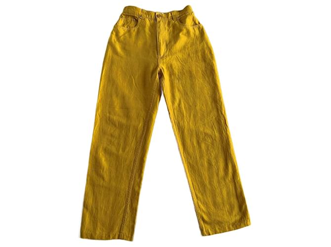 Christian Dior Pants, leggings Yellow Silk Cotton  ref.968355