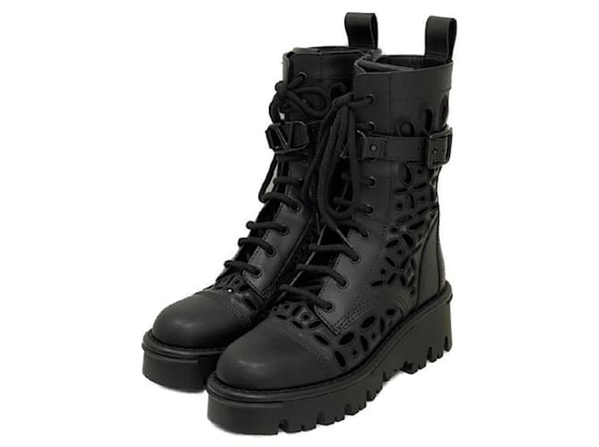 ****VALENTINO GARAVANI Atelier Black Combat Boots Leather  ref.968381