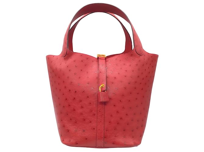 Hermès Hermes Red Ostrich Skin Leather Picotin Lock 22 Tote bag Exotic leather  ref.968422
