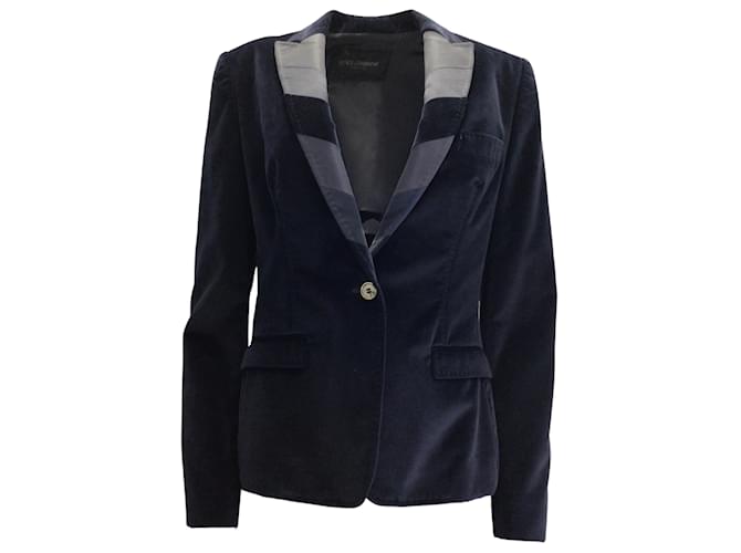 Dolce & Gabbana Navy Blue One-Button Tuxedo-Style Velvet Blazer  ref.968426
