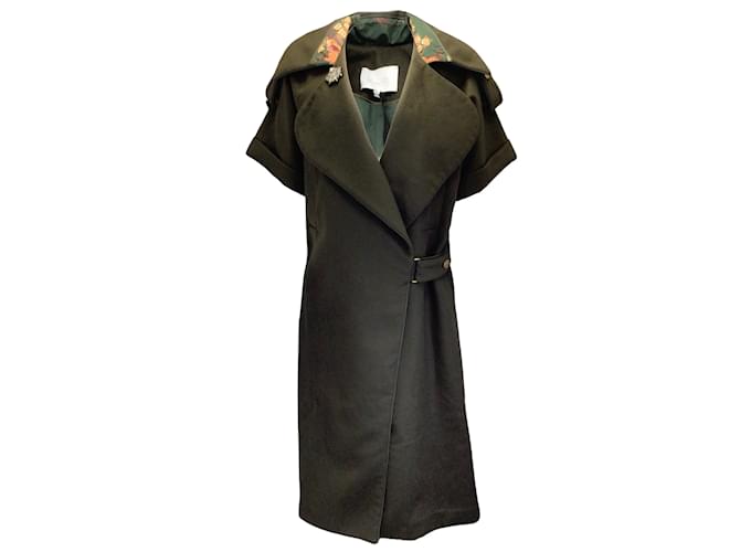Autre Marque Johanna Ortiz Olive Green The Way of the Warrior Short Sleeved Wool Coat  ref.968446