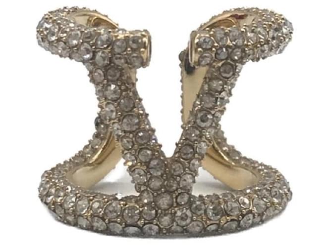 ****VALENTINO GARAVANI Golden Signature VLogo Crystal Ring Gold hardware  ref.968466
