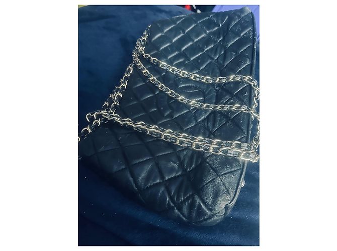 Autre Marque Borsa shopping Chanel Coco Channel blu scuro pelle