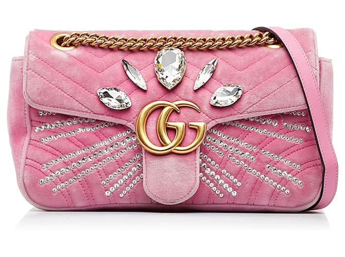Gucci Marmont Pink Velvet Embellished Bag