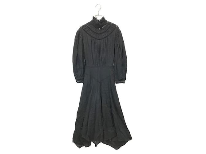 ****ISABEL MARANT ETOILE Vestido de manga larga con encaje de lino Negro Algodón  ref.968872