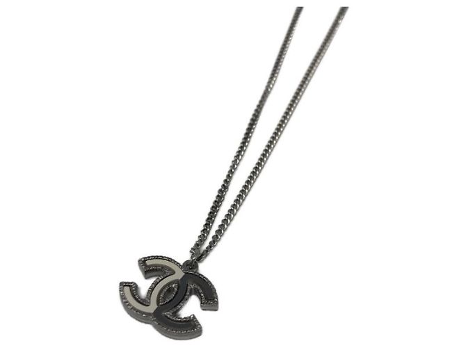 ***Collana CHANEL con marchio cocco bicolore Nero Argento