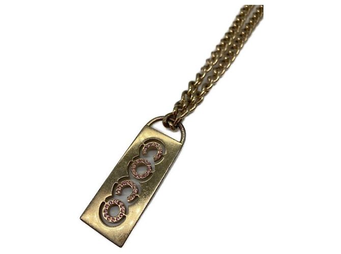 ***Colar de placa de coco com strass CHANEL Rosa Dourado