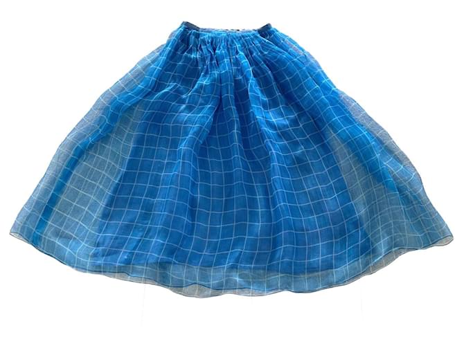 Autre Marque falda plisada en organza de seda a cuadros azul cobalto talla XS o 34 Algodón  ref.969172