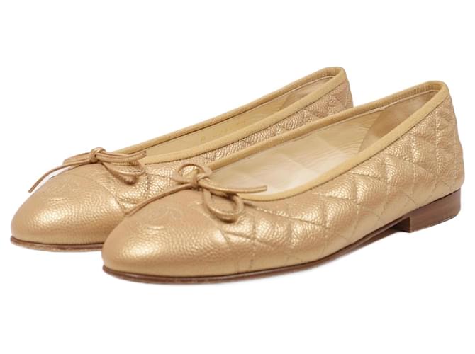 Chanel Caviar Classic Bronze Ballet Flats Leather  ref.969179