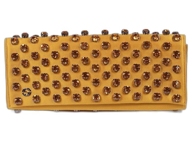 Bolso de mano Gucci de satén amarillo Broadway con cristales Swarovski Lienzo  ref.969187