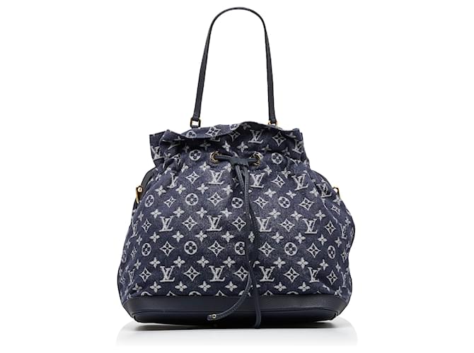 Louis Vuitton Blue Epi Denim Neverfull MM Black Leather Pony-style