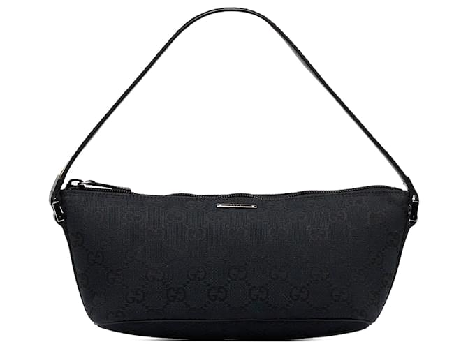 Gucci Black GG Supreme Canvas And Leather Boat Pochette Bag at