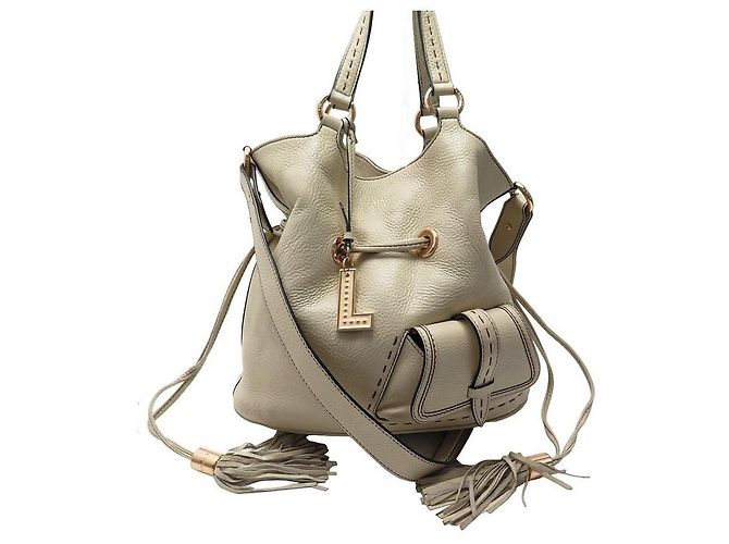 LANCEL PREMIER FLIRT MM A BOLSA10110 BOLSA DE OMBRO DE COURO GRÃO CREME