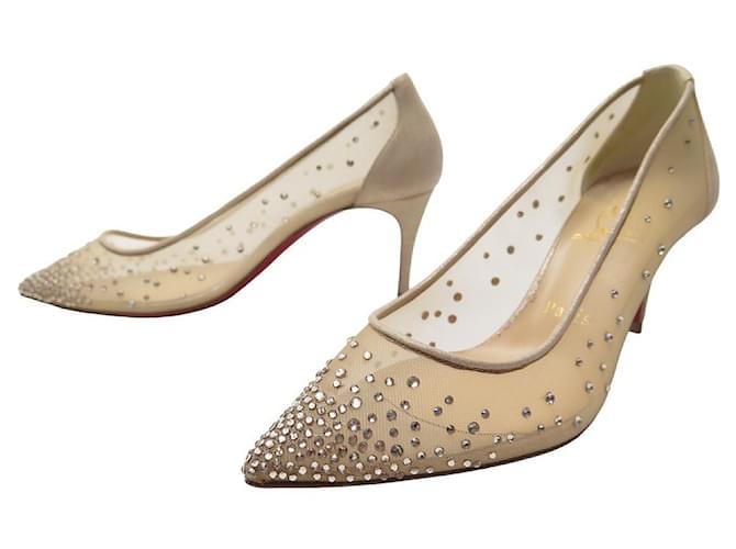 NEW CHRISTIAN LOUBOUTIN FOLLIES STRASS SHOES 70 36.5 NEW PUMPS SHOES Beige Leather  ref.969331