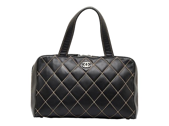 Chanel Cambon Quilted Leather Bowling Bag Black Pony-style