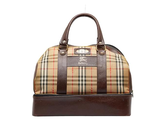 Burberry Haymarket Check Canvas Weekend Bag Brown Cloth  ref.969391