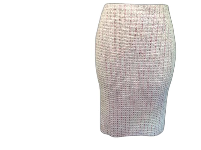 Escada White & Pink Tweed Cotton Mix Pencil Skirt Approx UK 10 Polyester  ref.969413