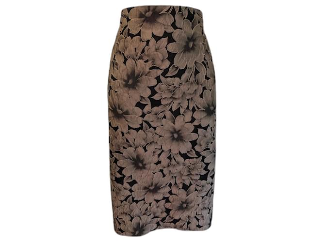 Marella by Max Mara Womens Black & Bronze Floral Pencil Skirt UK 12 US 8 EU 40 Polyester Acrylic  ref.969447