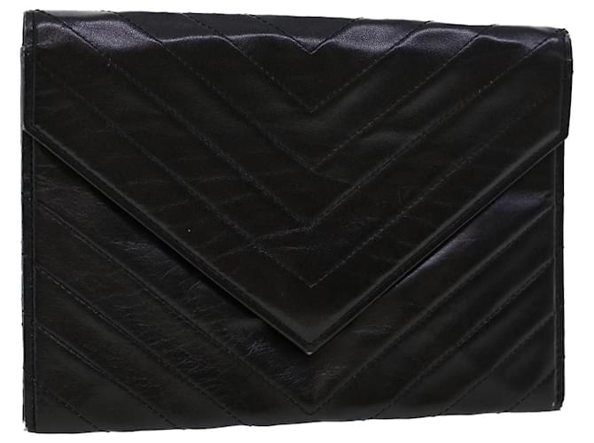 SAINT LAURENT V Stitch Clutch Bag Leather Black Auth bs6296  ref.969537