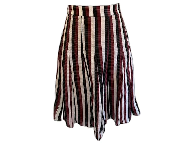 Marni Burgundy White Black Pleated Summer Skirt UK 10 US 6 EU 38 Dark red Viscose  ref.969601