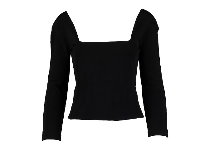 Autre Marque Oberteil der Collection Privée mit juwelenbesetzter Brosche Schwarz