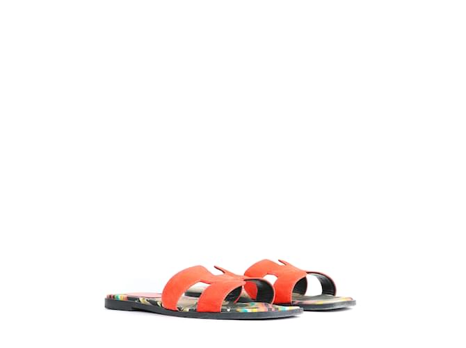 Oran Herm s HERMES Sandals T.EU 39 Leather Red ref.969668 Joli