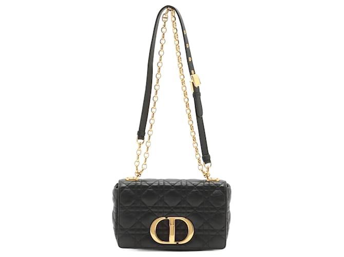 Dior Caro Cannage Petit Cuir 2Sac à Chaîne -Way Noir  ref.969689