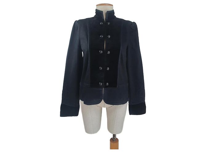 Ralph Lauren Blazer Jacke Schwarz Baumwolle Denim und Samt
