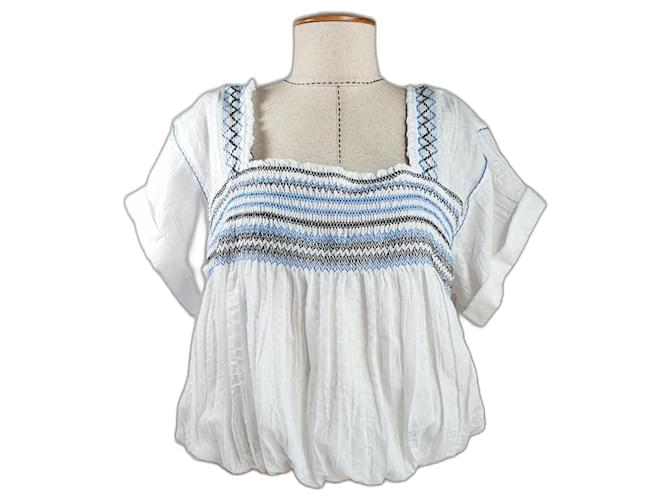Free People Tops White Blue Cotton Polyester  ref.969756