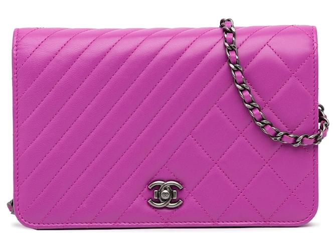 Chanel Purple Quilted Leather CC Zip Around Wallet Chanel