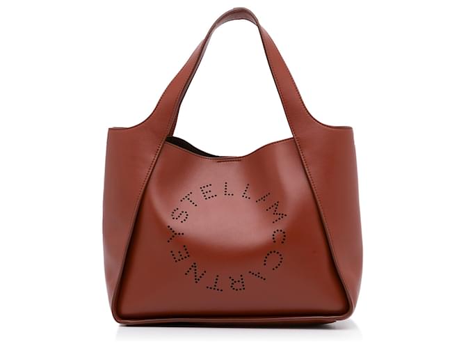 Stella Mc Cartney Stella McCartney Brown Perforated Logo Faux Leather Satchel Cloth  ref.970162